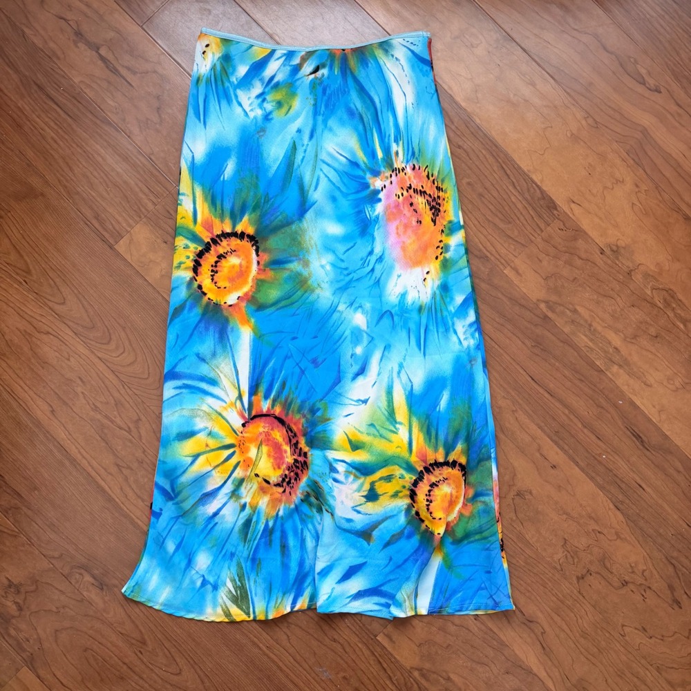 Vintage Y2K Blue Floral Boho Fairycore Low Rise Beachy Hippie‎ Maxi Skirt Large
